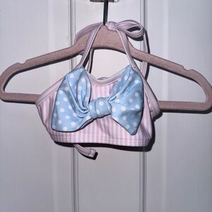 NWOT Stitchy Fish 12-18M Girls Pink and Blue Bikini Top with Polka Dot Bow Swim